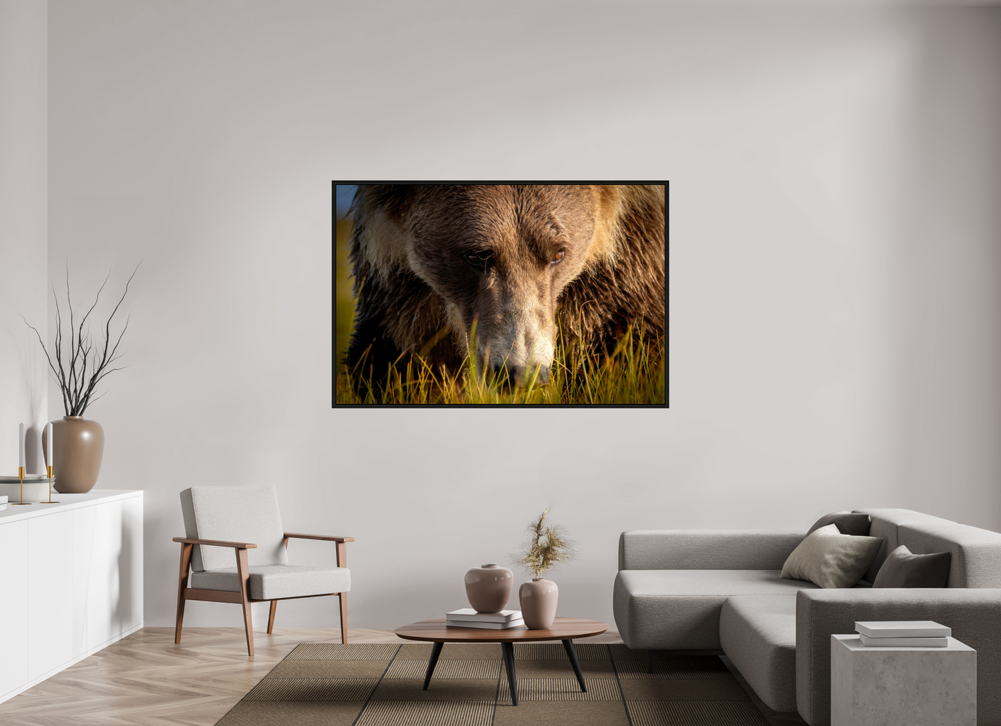 66 x 44″, Floater Frame The Brown Bear's Gaze