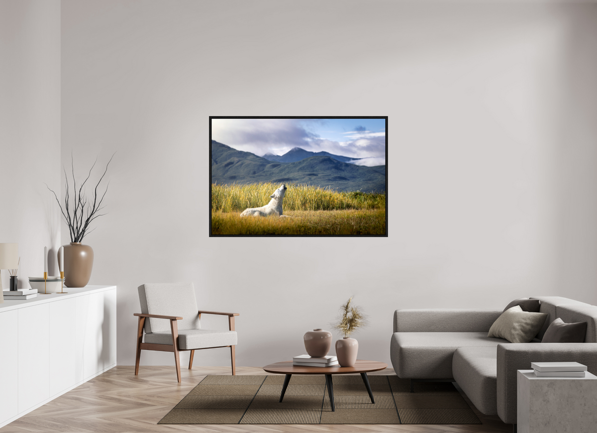 60 x 40″, Floater Frame The Call of the White Wolf