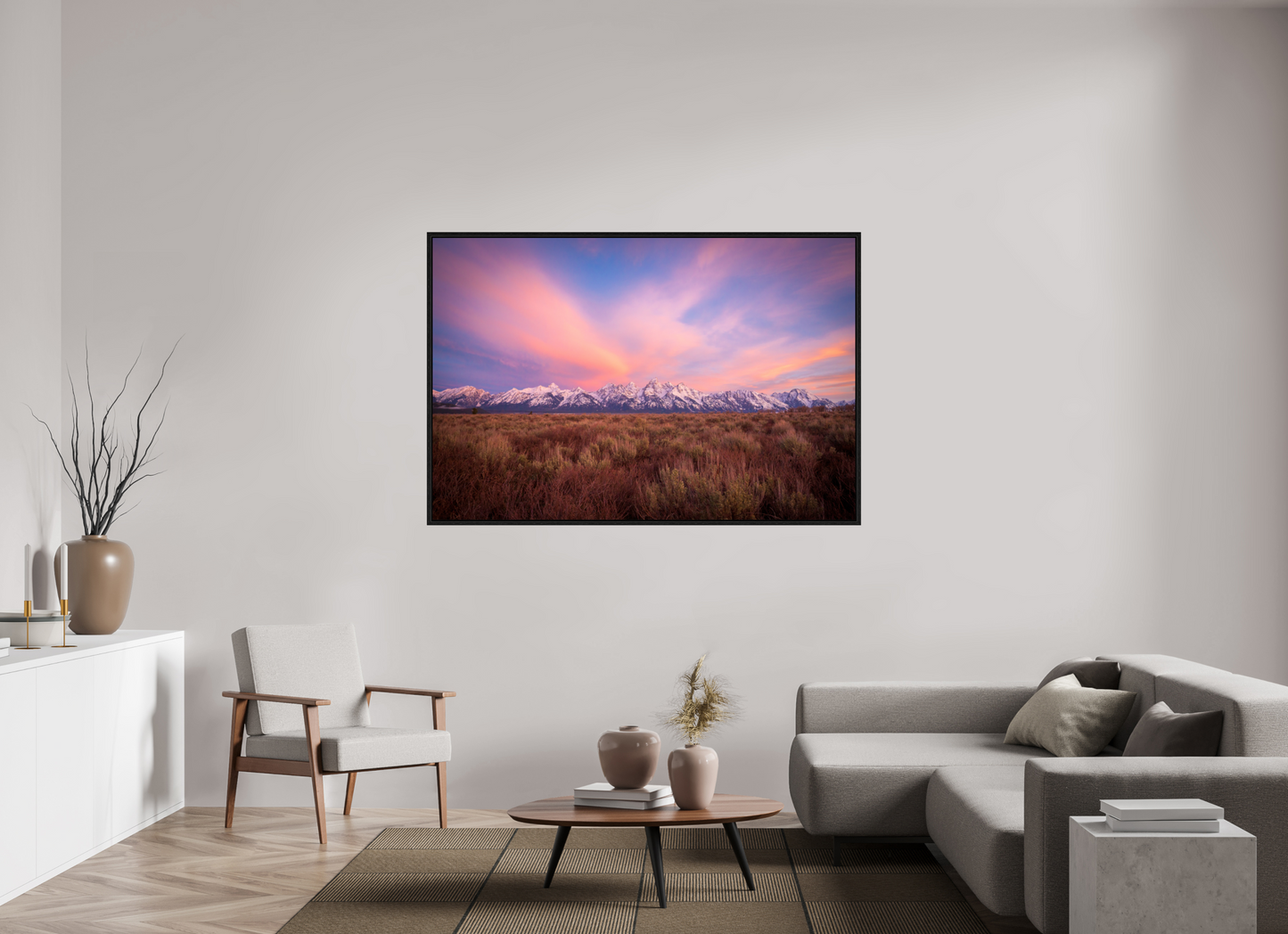 66 x 44″, Floater Frame Sunrise in Grand Teton