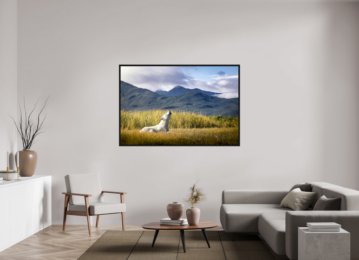 66 x 44″, Floater Frame The Call of the White Wolf