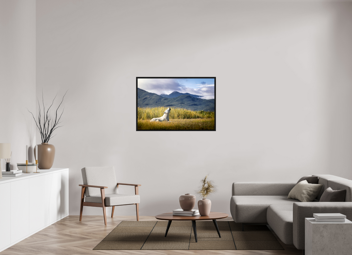 45 x 30″, Floater Frame The Call of the White Wolf