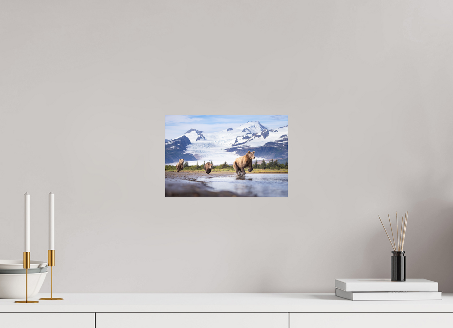 12 x 8″, Photo Print Under Acrylic Glass Coastal Brown Bear Family Dashing Through Katmai National Park