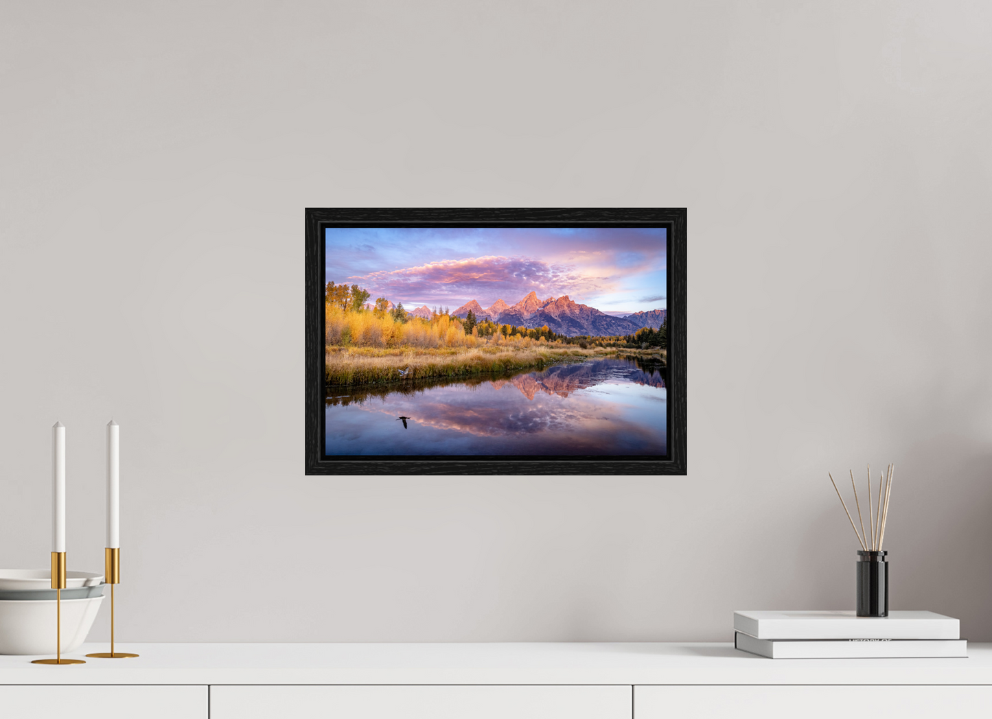 15 x 10″, Floater Frame Sunrise at Schwabacher Landing