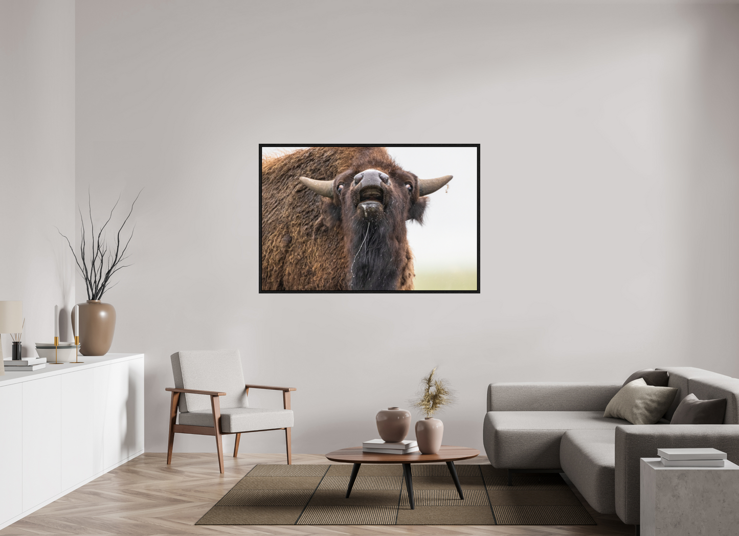 60 x 40″, Floater Frame The Bison Reacts