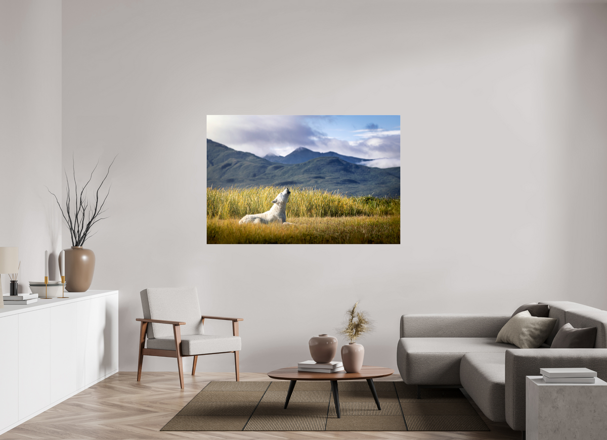 66 x 44″, Photo Print Under Acrylic Glass The Call of the White Wolf
