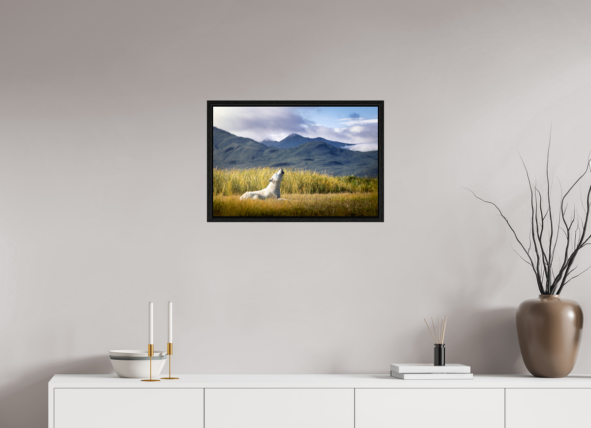 24 x 16″, Floater Frame The Call of the White Wolf