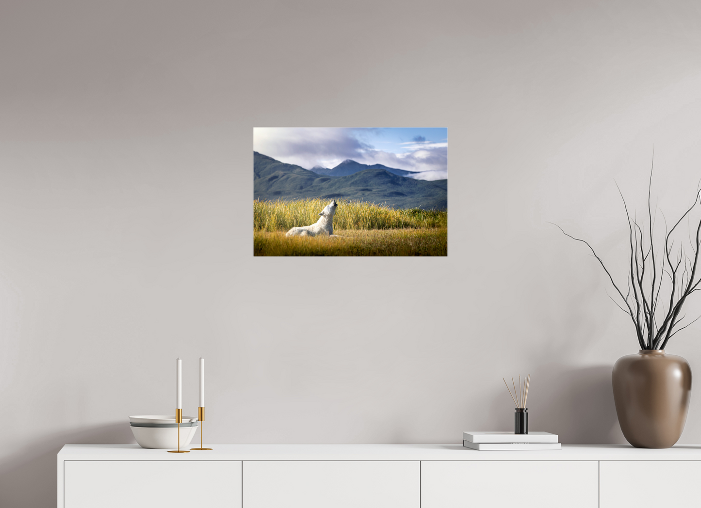 24 x 16″, Photo Print Under Acrylic Glass The Call of the White Wolf