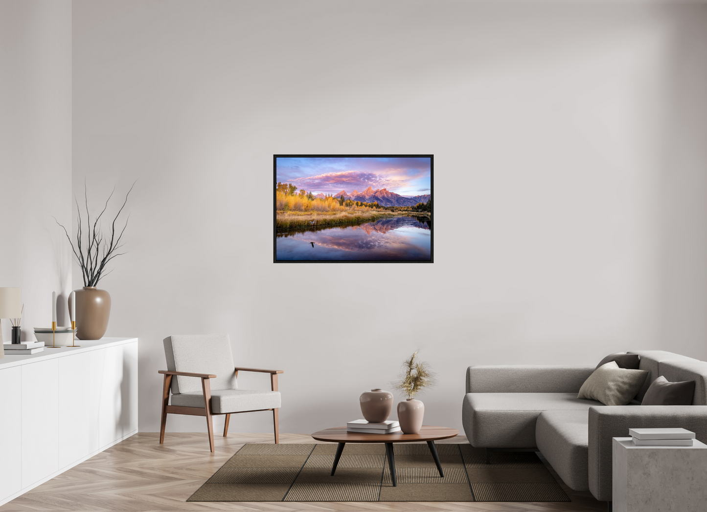 45 x 30″, Floater Frame Sunrise at Schwabacher Landing