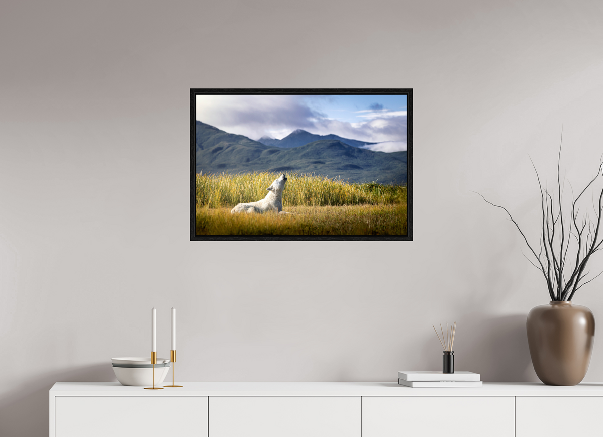30 x 20″, Floater Frame The Call of the White Wolf