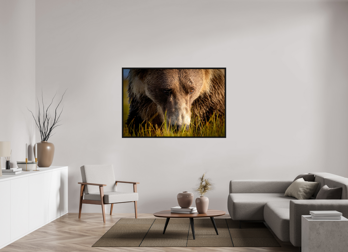 60 x 40″, Floater Frame The Brown Bear's Gaze