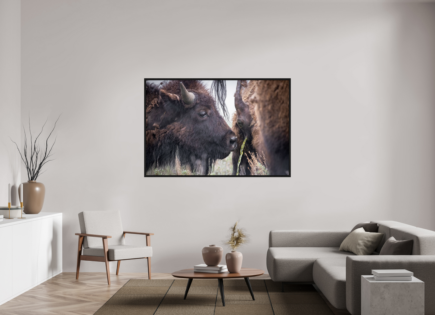 66 x 44″, Floater Frame The Bison Consumes