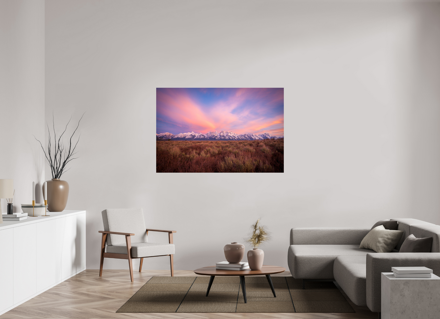 60 x 40″, Photo Print Under Acrylic Glass Sunrise in Grand Teton