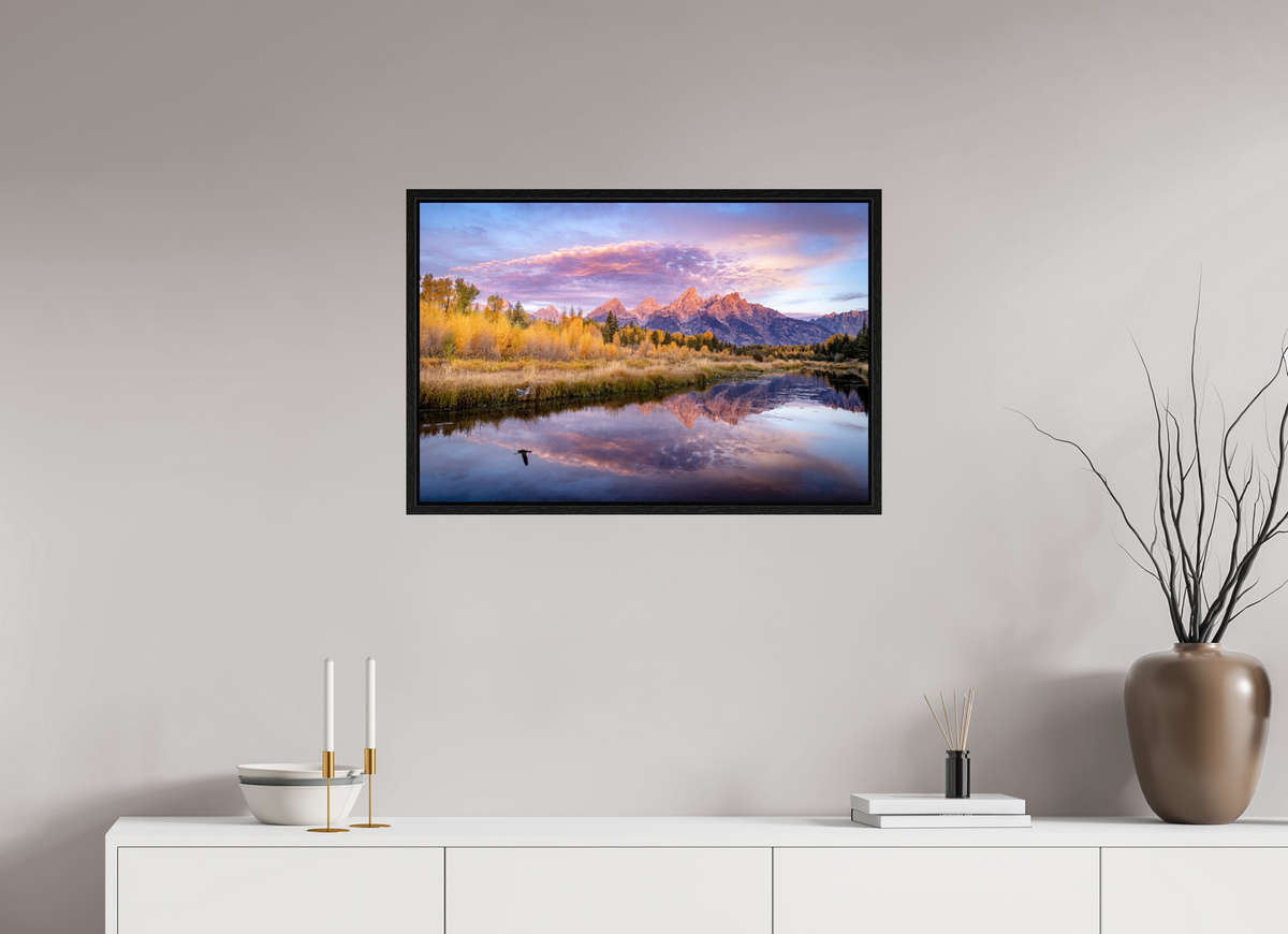 30 x 20″, Floater Frame Sunrise at Schwabacher Landing