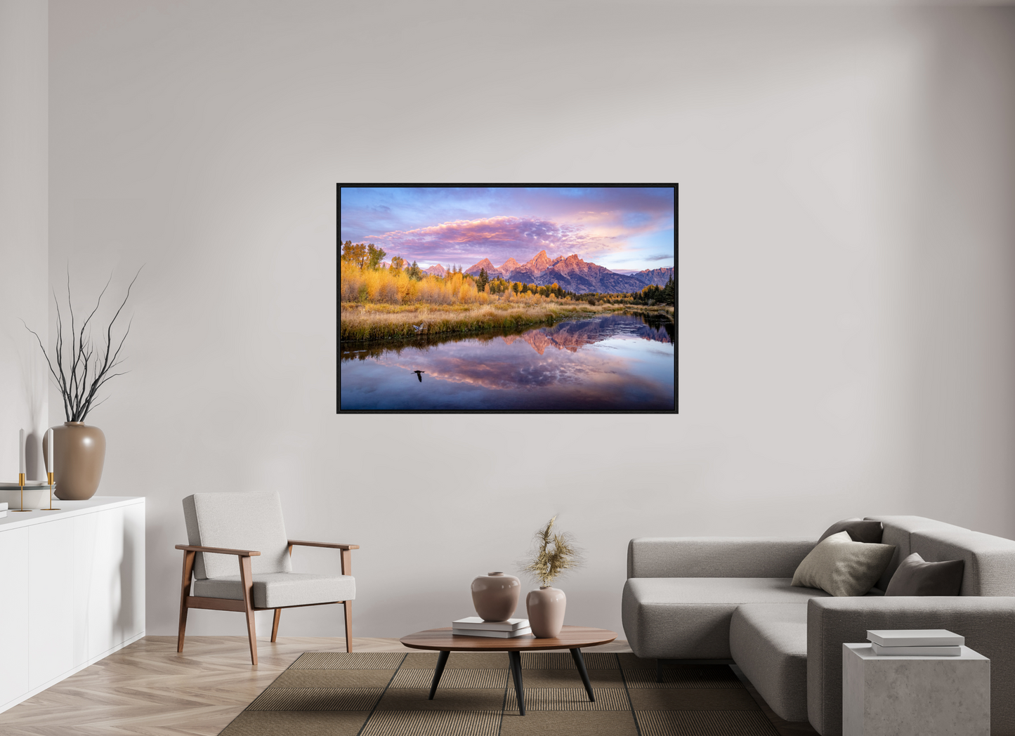 66 x 44″, Floater Frame Sunrise at Schwabacher Landing