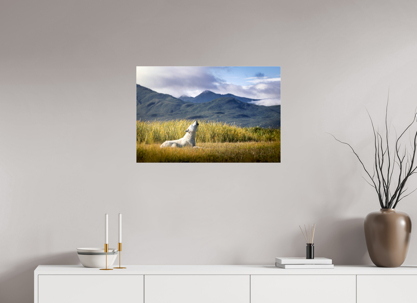 30 x 20″, Photo Print Under Acrylic Glass The Call of the White Wolf