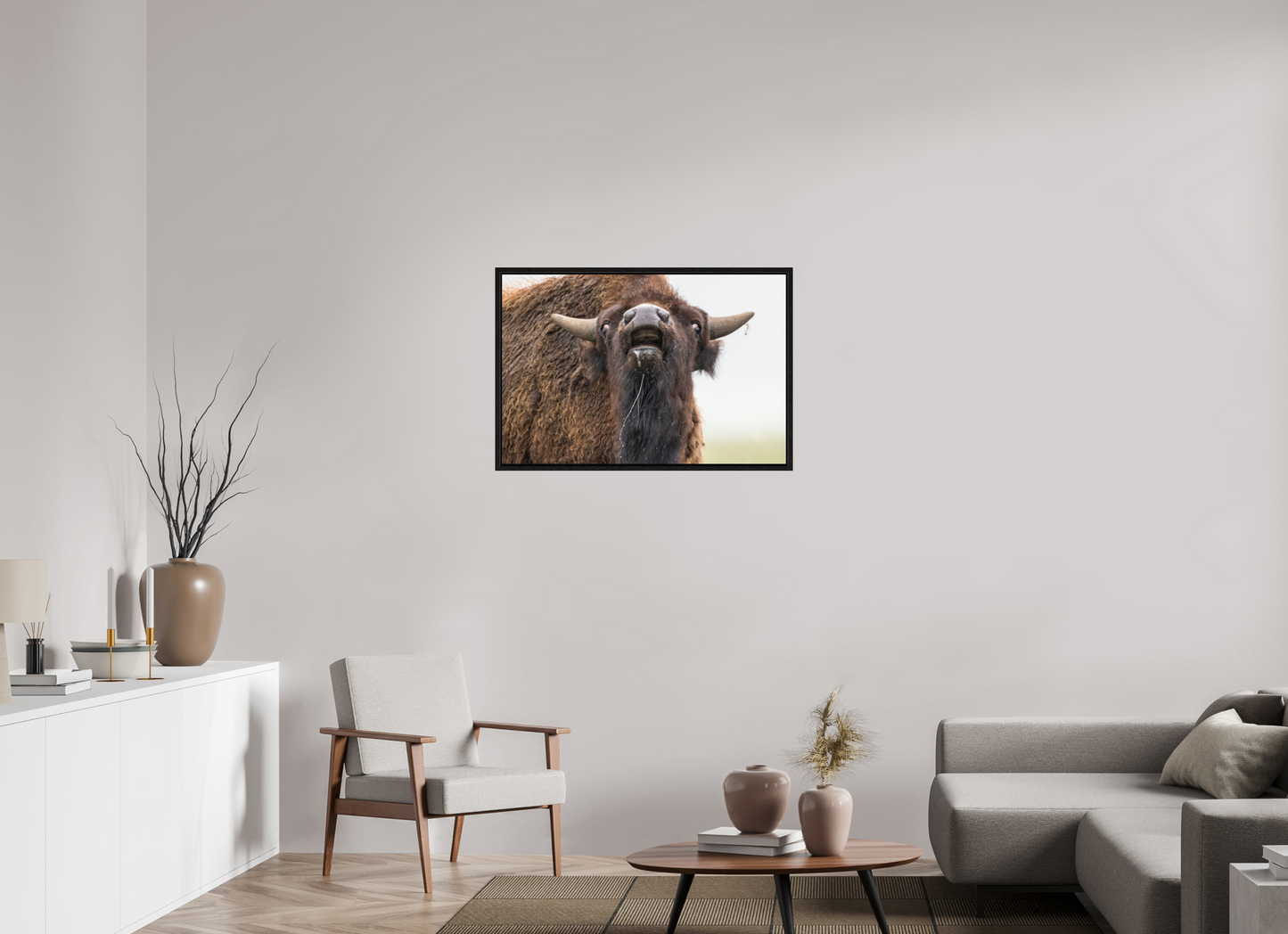 36 x 24″, Floater Frame The Bison Reacts
